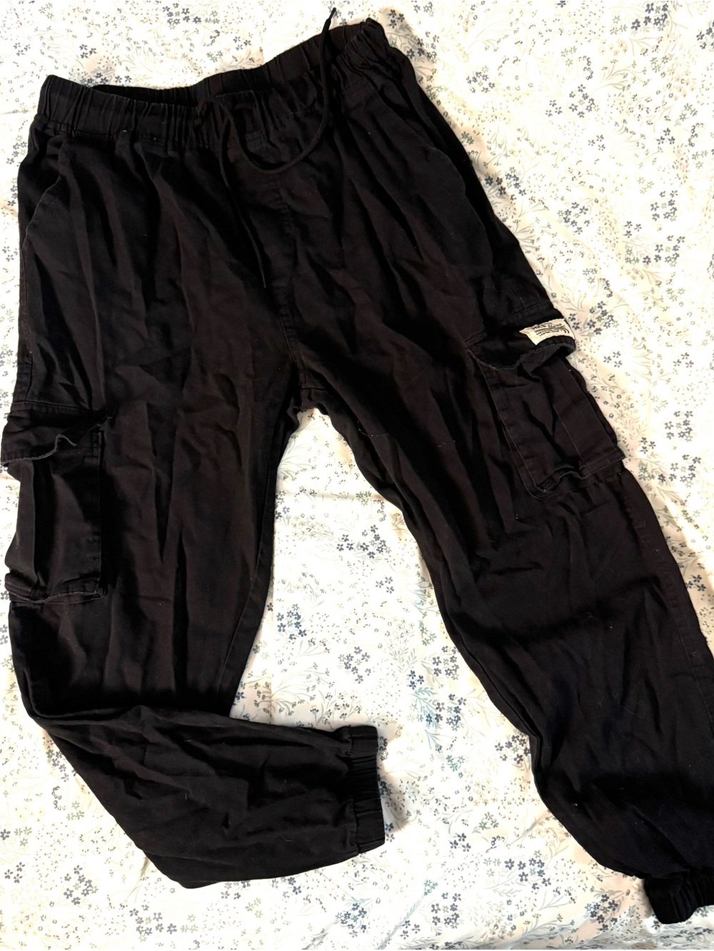 Womens Black Cargo Jogger Pants - Elastic Waist